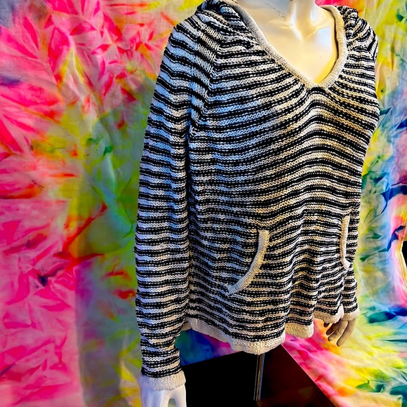 Roxy Slouchy Morning Stripe Sweater Hoodie Size L Navy & White - Picture 5 of 8